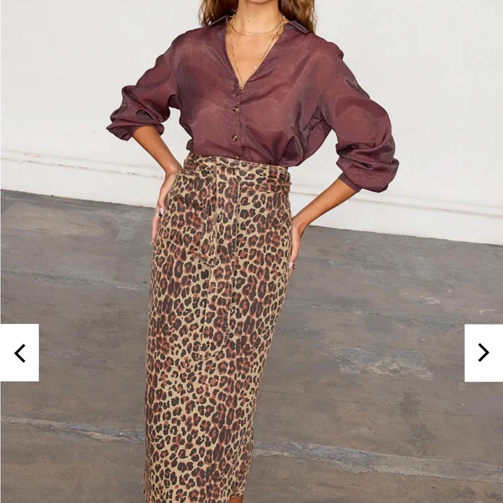 Never Fully Dress Leopard Print Jean Midi Wrap Skirt